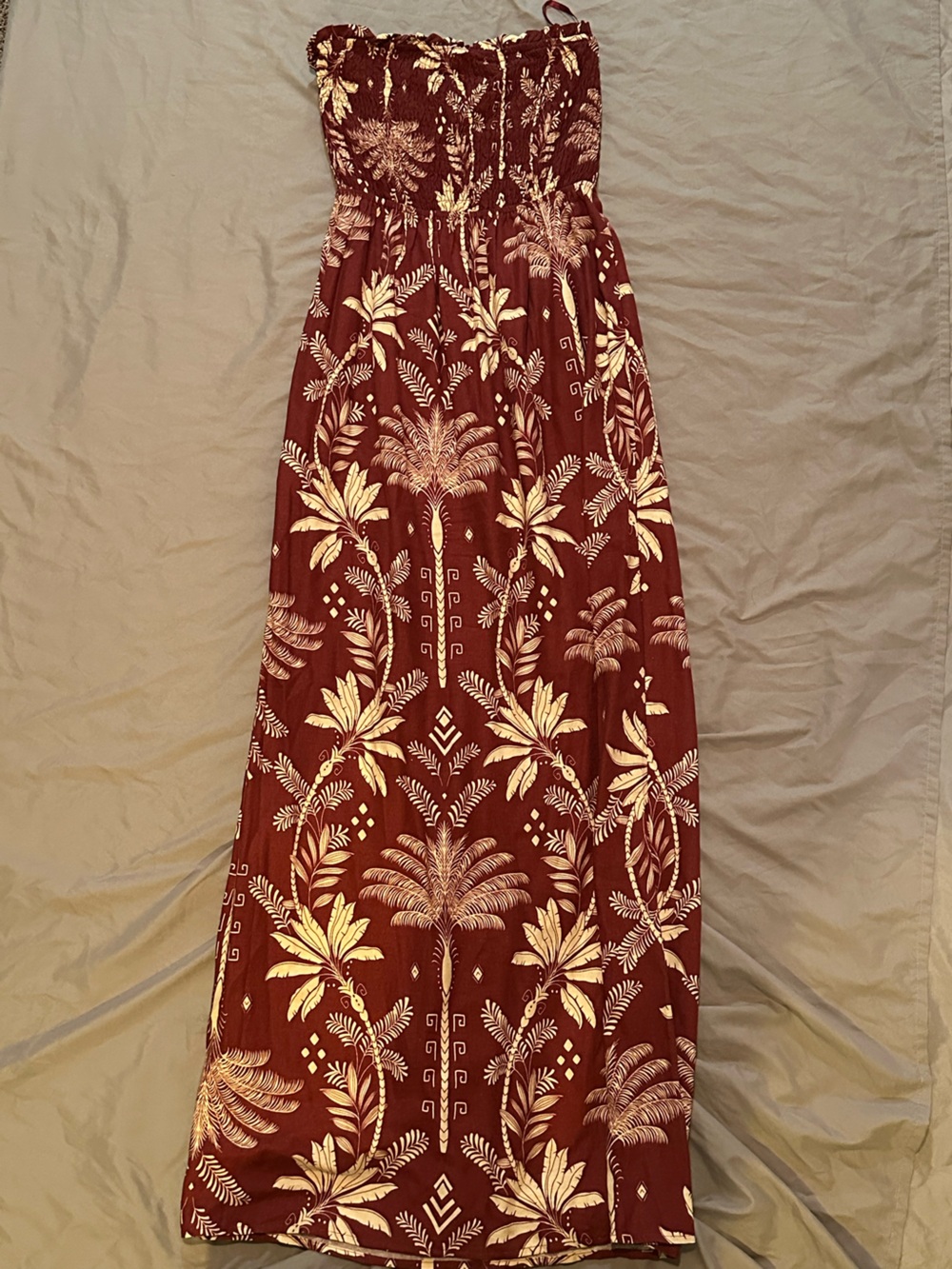 Monteau Burgundy Floral Strapless Maxi Dress